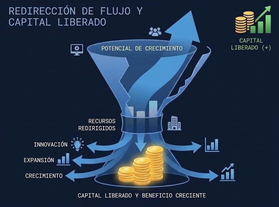 Embudo de capital liberado: recursos redirigidos hacia innovación, expansión y crecimiento