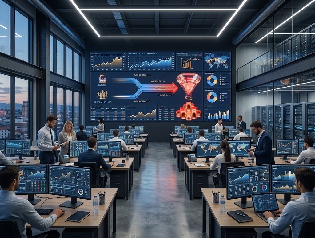 Centro de mando financiero con dashboards y cuadros de mando de KPIs en tiempo real
